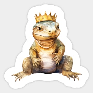 Watercolor Komodo Dragon Wearing a Crown Sticker